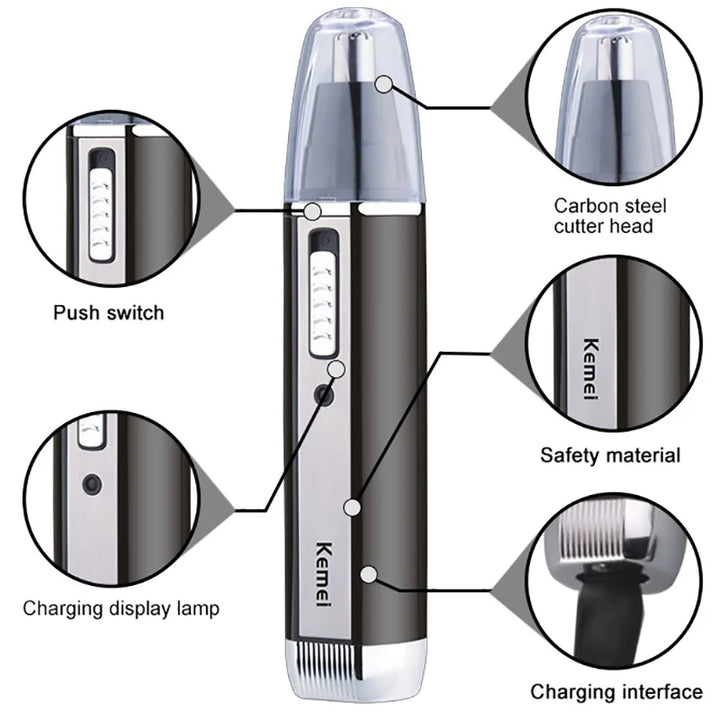Kemei 4in1 rechargeable nose trimmer beard trimer for men shaver eyebrow nose hair trimmer for nose and ear cleaner grooming set