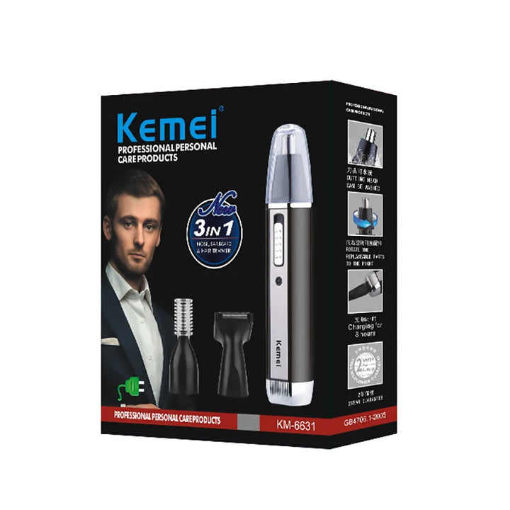Kemei 4in1 rechargeable nose trimmer beard trimer for men shaver eyebrow nose hair trimmer for nose and ear cleaner grooming set