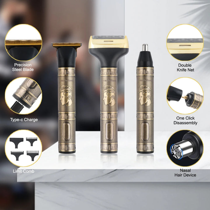 Professional Hair Clipper Trimmer, Cordless Electric Razor, 3-in-1 Hair Grooming Kit For Men, Gifts For Men, Father's Day Gift