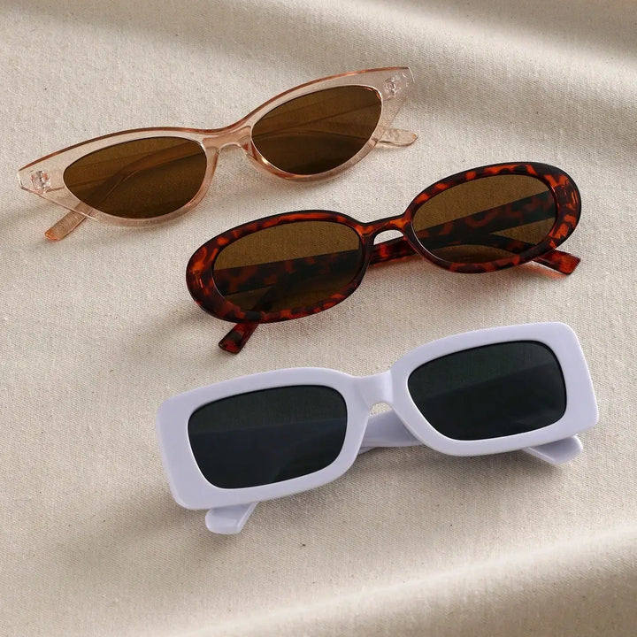 Frame Fashion Sunglasses For Outdoor Travel Hiking Cat Eye&Round&Square Plastic 3PCS Unisex