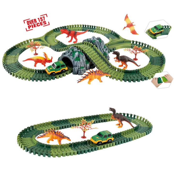 Dinosaur Railway Car Kids Track Racing Track Toys Set Bend Flexible Race Track Flash Light Car Educational Toys for Kids Gifs
