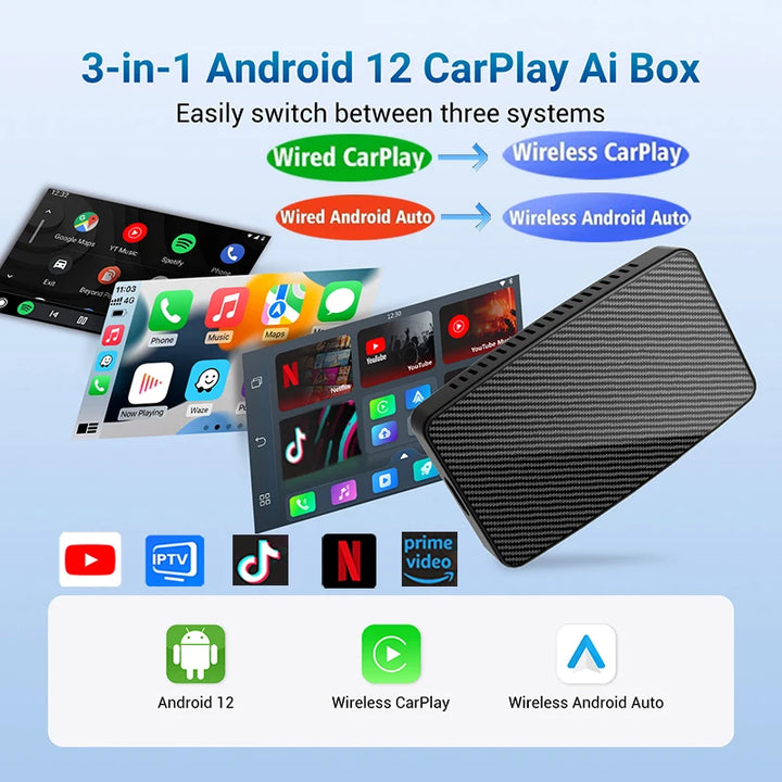 Ottocast Android Ai Box Wireless CarPlay Android Auto Adapter Built in Youtube Netflix Spotify IPTV for Car with Wired Carplay
