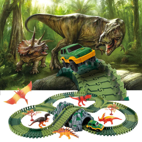 Dinosaur Railway Car Kids Track Racing Track Toys Set Bend Flexible Race Track Flash Light Car Educational Toys for Kids Gifs