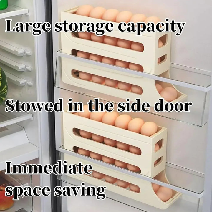 Refrigerator Egg Storage Box, 4 Tier Rolling Egg Holder Dispenser, Kitchen Automatic Scrolling Egg Holder Kitchen