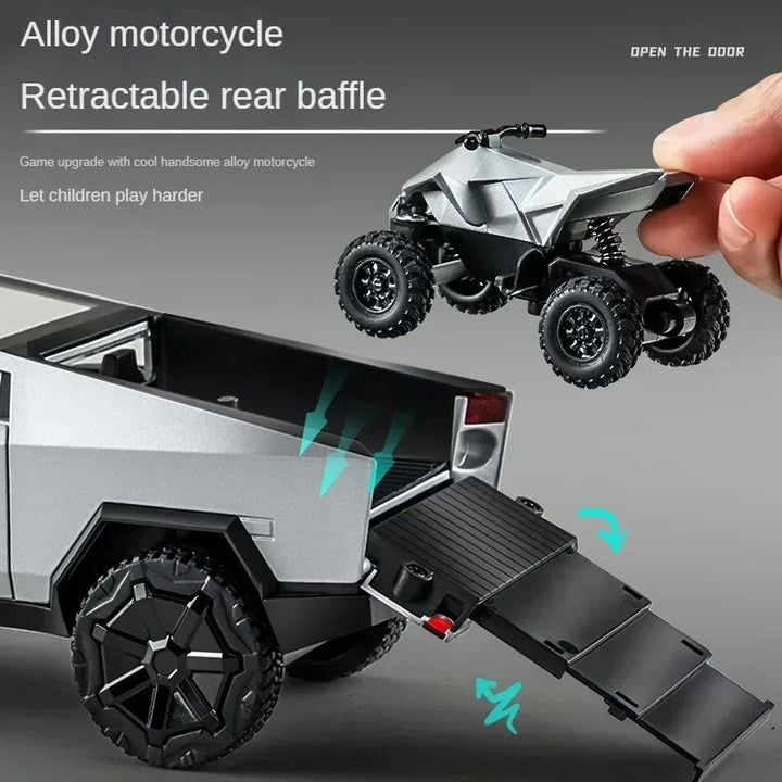 Tesla Cybertruck Pickup Trailer Alloy Car Model Diecasts Metal Toy Off-road Vehicles Truck Model Sound and Light Gifts for Kids