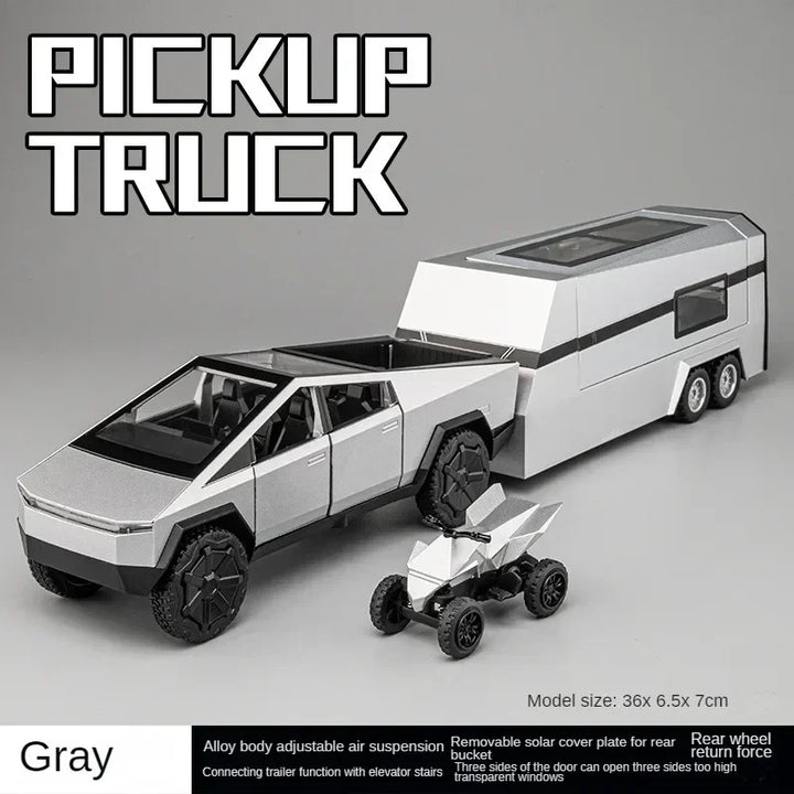 Tesla Cybertruck Pickup Trailer Alloy Car Model Diecasts Metal Toy Off-road Vehicles Truck Model Sound and Light Gifts for Kids