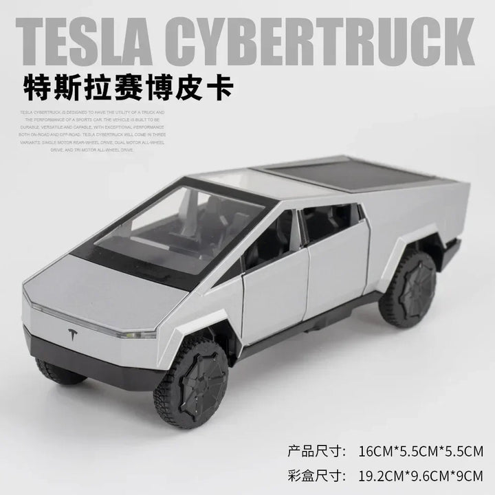 Tesla Cybertruck Pickup Trailer Alloy Car Model Diecasts Metal Toy Off-road Vehicles Truck Model Sound and Light Gifts for Kids