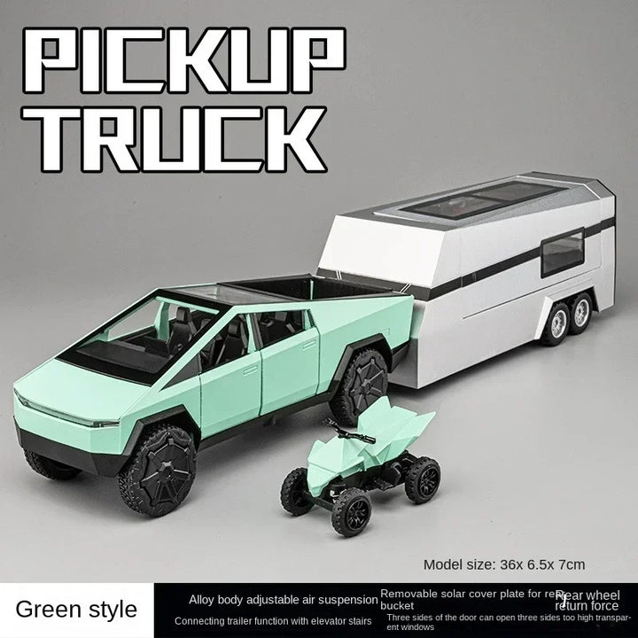 Tesla Cybertruck Pickup Trailer Alloy Car Model Diecasts Metal Toy Off-road Vehicles Truck Model Sound and Light Gifts for Kids