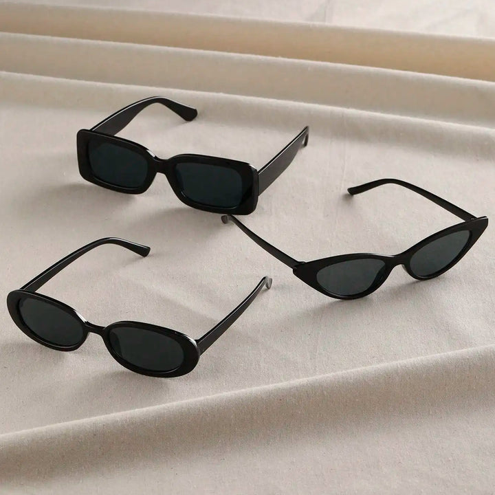 Frame Fashion Sunglasses For Outdoor Travel Hiking Cat Eye&Round&Square Plastic 3PCS Unisex