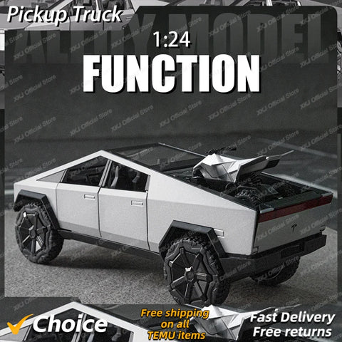 Tesla Cybertruck Pickup Trailer Alloy Car Model Diecasts Metal Toy Off-road Vehicles Truck Model Sound and Light Gifts for Kids