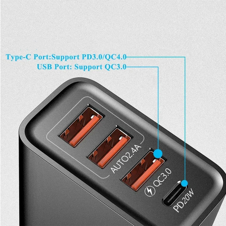 Charge Power 20W PD 4 Ports USB 5V4 A Adapter Mobile Phone Charger QC3.0 Charging EU/US Plug Outlet Travel Charger 110V 220V