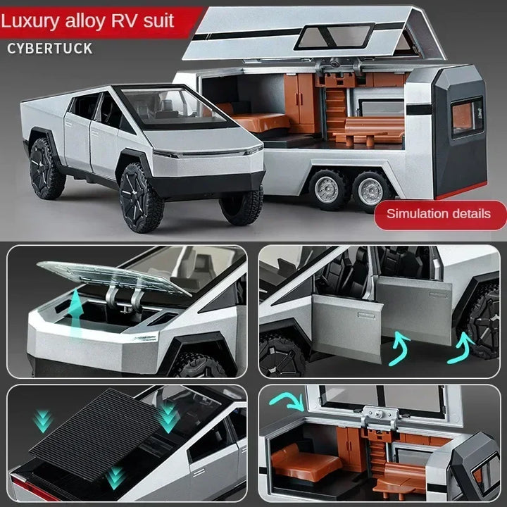 Tesla Cybertruck Pickup Trailer Alloy Car Model Diecasts Metal Toy Off-road Vehicles Truck Model Sound and Light Gifts for Kids