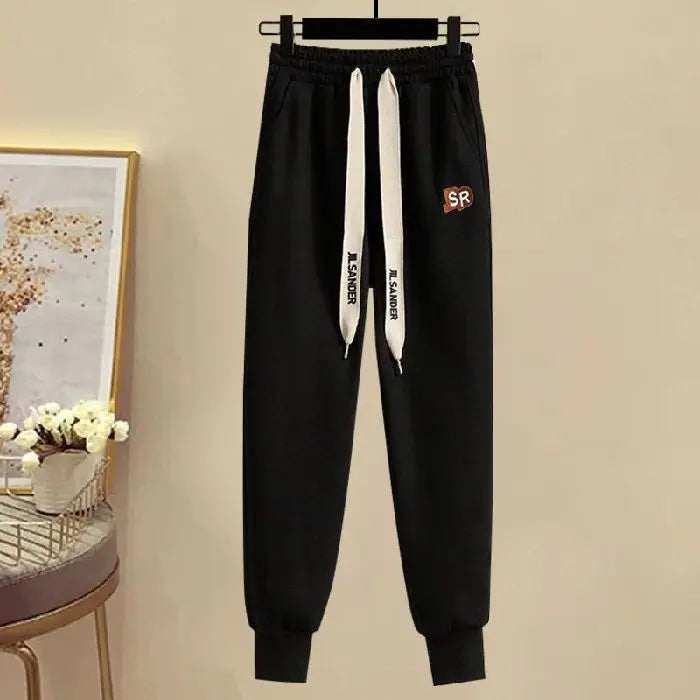 Sports Set for Women in Spring and Autumn New Korean Version Color Blocking Hooded Top Casual Pants Age Reducing Two-piece Set