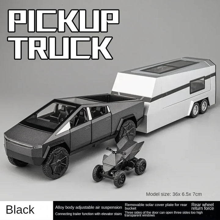 Tesla Cybertruck Pickup Trailer Alloy Car Model Diecasts Metal Toy Off-road Vehicles Truck Model Sound and Light Gifts for Kids