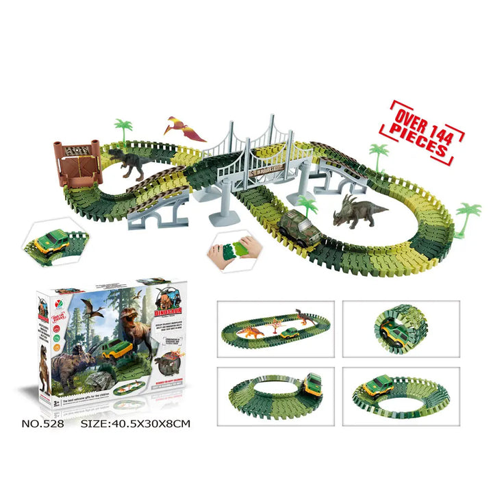Dinosaur Railway Car Kids Track Racing Track Toys Set Bend Flexible Race Track Flash Light Car Educational Toys for Kids Gifs